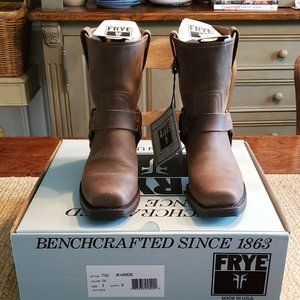 FRYE 77455 8R Harness Brown Leather Women Riding Motorcycle Boots